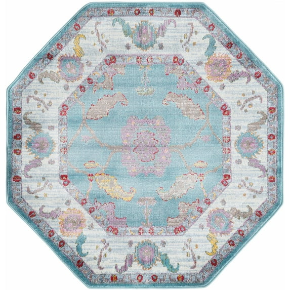 Rugs.com Paragon Collection Rug – 4 Ft Octagon Aqua Medium-Pile Rug Perfect For Living Rooms, Kitchens, Entryways