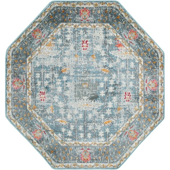 Rugs.com Paragon Collection Rug – 4 Ft Octagon Blue Medium-Pile Rug Perfect For Living Rooms, Kitchens, Entryways