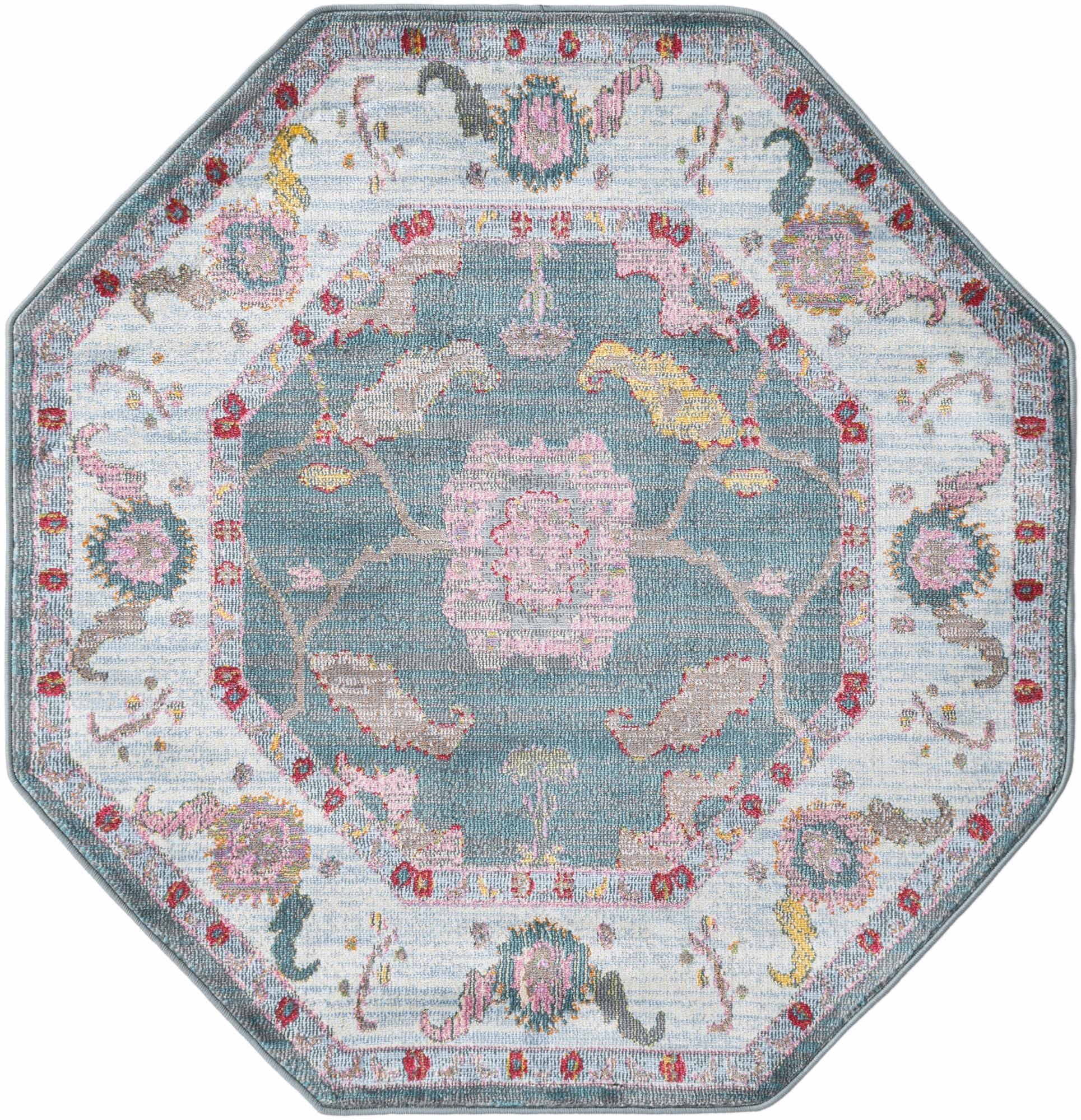 Rugs.com Paragon Collection Rug – 4 Ft Octagon Gray Blue Medium-Pile ...