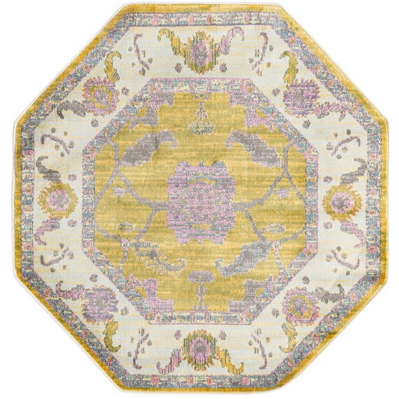 Rugs.com Paragon Collection Rug – 4 Ft Octagon Green Medium-Pile Rug Perfect For Living Rooms, Kitchens, Entryways
