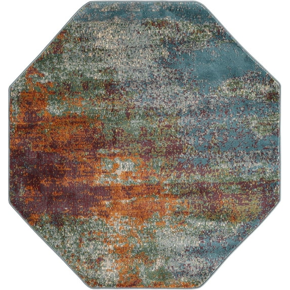 Rugs.com Paragon Collection Rug – 4 Ft Octagon Multi Medium-Pile Rug Perfect For Living Rooms, Kitchens, Entryways