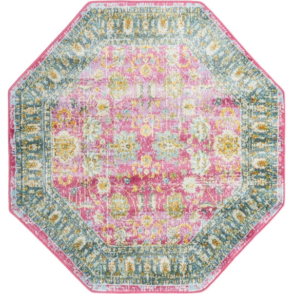 Rugs.com Paragon Collection Rug – 4 Ft Octagon Pink Medium-Pile Rug Perfect For Living Rooms, Kitchens, Entryways