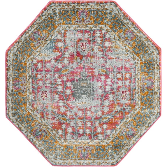 Rugs.com Paragon Collection Rug – 4 Ft Octagon Pink Medium-Pile Rug Perfect For Living Rooms, Kitchens, Entryways