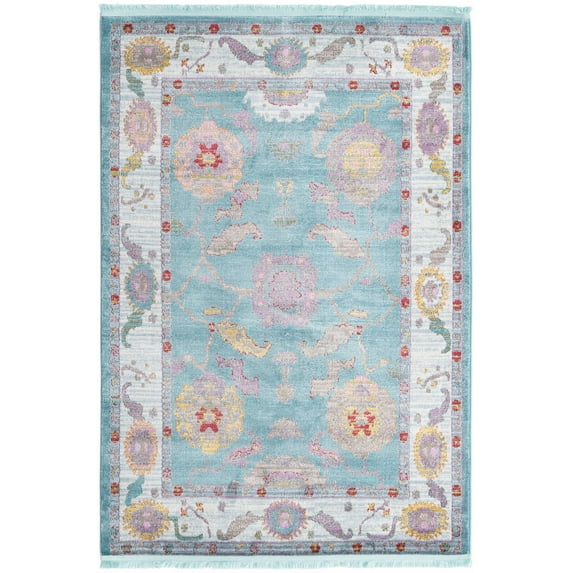 Rugs.com Paragon Collection Rug – 4' x 6' Aqua Medium-Pile Rug Perfect For Entryways, Kitchens, Breakfast Nooks, Accent Pieces