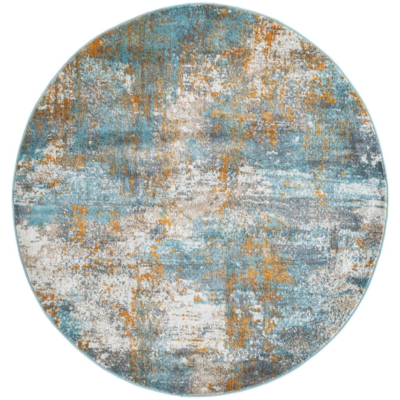 Rugs.com Paragon Collection Rug – 5 Ft Round Aqua Medium-Pile Rug Perfect For Kitchens, Dining Rooms