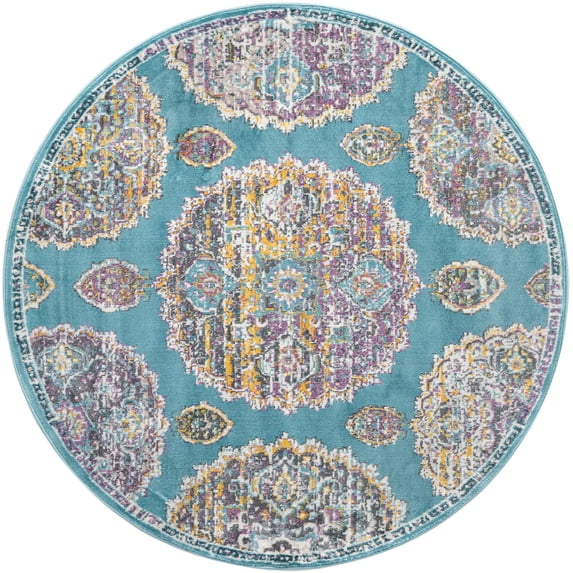 Rugs.com Paragon Collection Rug – 5 Ft Round Blue Medium-Pile Rug Perfect For Kitchens, Dining Rooms