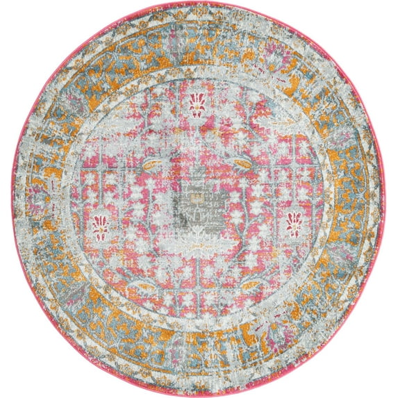 Rugs.com Paragon Collection Rug – 5 Ft Round Pink Medium-Pile Rug Perfect For Kitchens, Dining Rooms