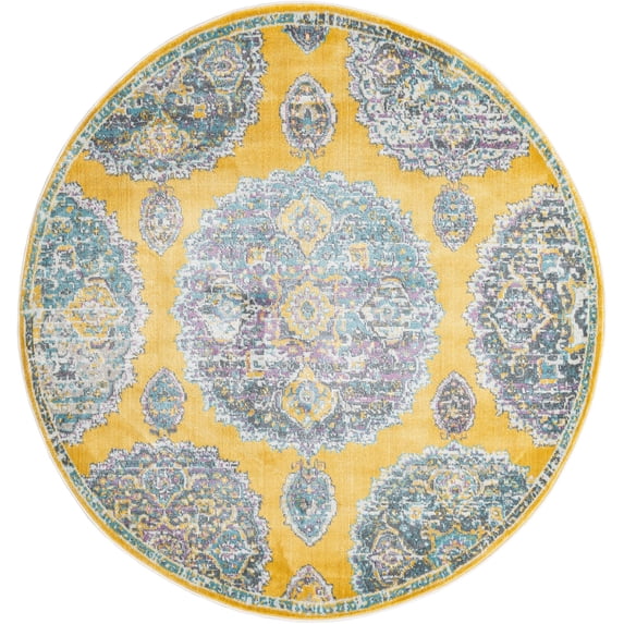 Rugs.com Paragon Collection Rug – 5 Ft Round Yellow Medium-Pile Rug Perfect For Kitchens, Dining Rooms