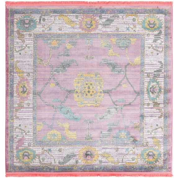 Rugs.com Paragon Collection Rug – 5 Ft Square Pink Medium-Pile Rug Perfect For Living Rooms, Kitchens, Entryways