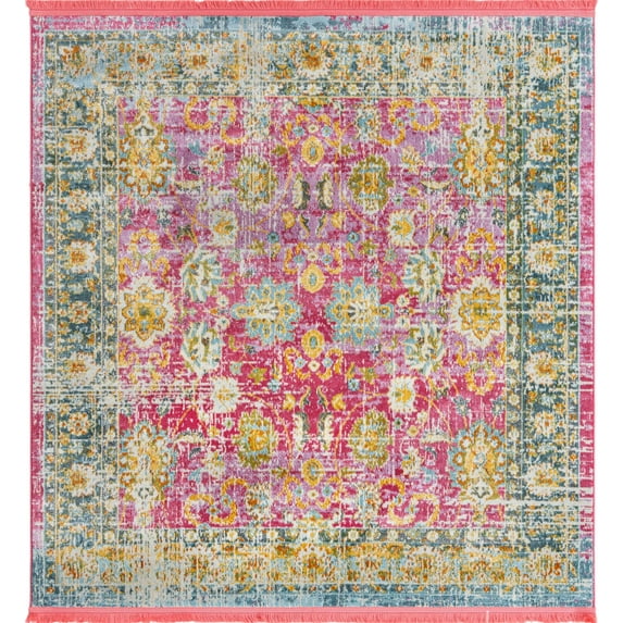Rugs.com Paragon Collection Rug – 5 Ft Square Pink Medium-Pile Rug Perfect For Living Rooms, Kitchens, Entryways