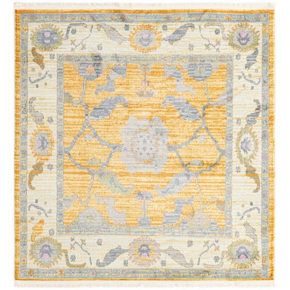 Rugs.com Paragon Collection Rug – 5 Ft Square Yellow Medium-Pile Rug Perfect For Living Rooms, Kitchens, Entryways