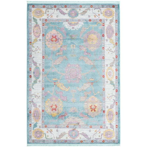 Rugs.com Paragon Collection Rug – 5' x 8' Aqua Medium-Pile Rug Perfect For Bedrooms, Dining Rooms, Living Rooms