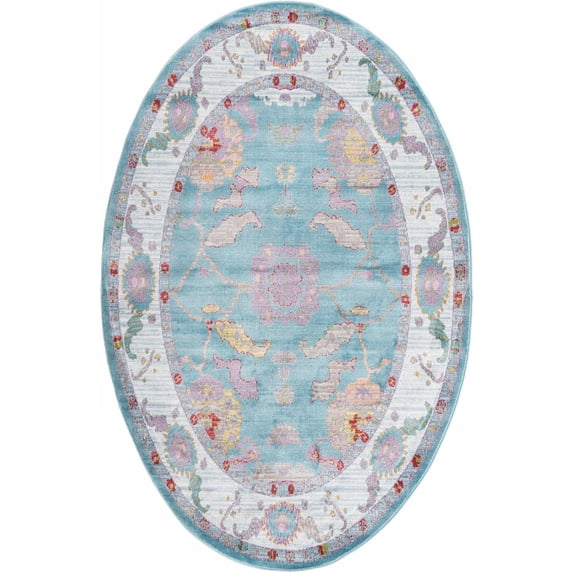Rugs.com Paragon Collection Rug – 5' x 8' Oval Aqua Medium-Pile Rug Perfect For Living Rooms, Large Dining Rooms, Open Floorplans