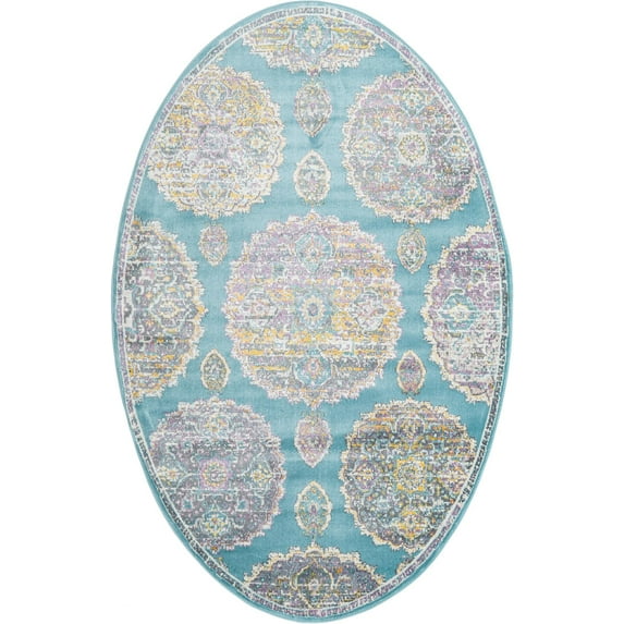 Rugs.com Paragon Collection Rug – 5' x 8' Oval Blue Medium-Pile Rug Perfect For Living Rooms, Large Dining Rooms, Open Floorplans