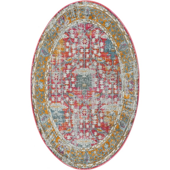 Rugs.com Paragon Collection Rug – 5' x 8' Oval Pink Medium-Pile Rug Perfect For Living Rooms, Large Dining Rooms, Open Floorplans