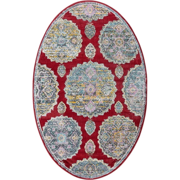 Rugs.com Paragon Collection Rug – 5' x 8' Oval Red Medium-Pile Rug Perfect For Living Rooms, Large Dining Rooms, Open Floorplans