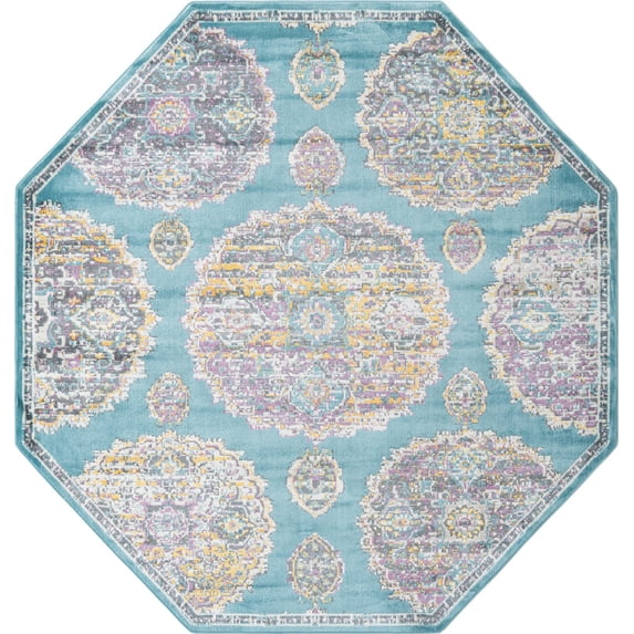 Rugs.com Paragon Collection Rug – 6 Ft Octagon Blue Medium-Pile Rug Perfect For Living Rooms, Kitchens, Entryways