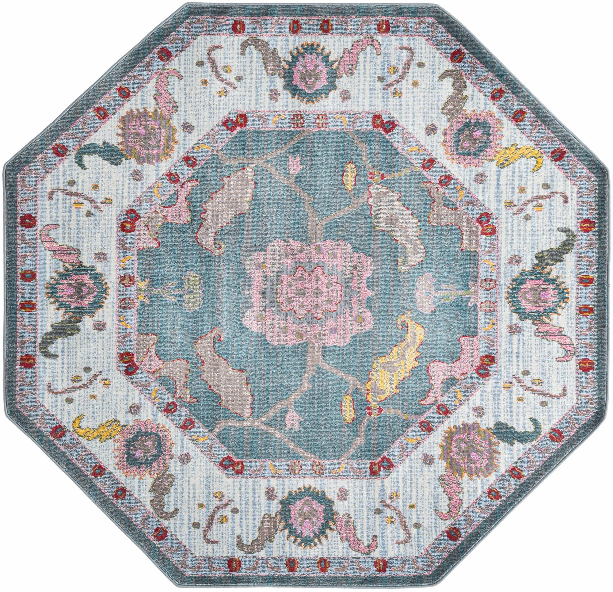 Rugs.com Paragon Collection Rug – 6 Ft Octagon Gray Blue Medium-Pile ...