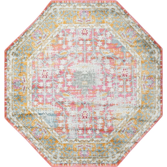 Rugs.com Paragon Collection Rug – 6 Ft Octagon Pink Medium-Pile Rug Perfect For Living Rooms, Kitchens, Entryways