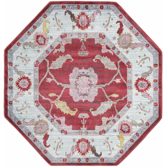 Rugs.com Paragon Collection Rug – 6 Ft Octagon Red Medium-Pile Rug Perfect For Living Rooms, Kitchens, Entryways