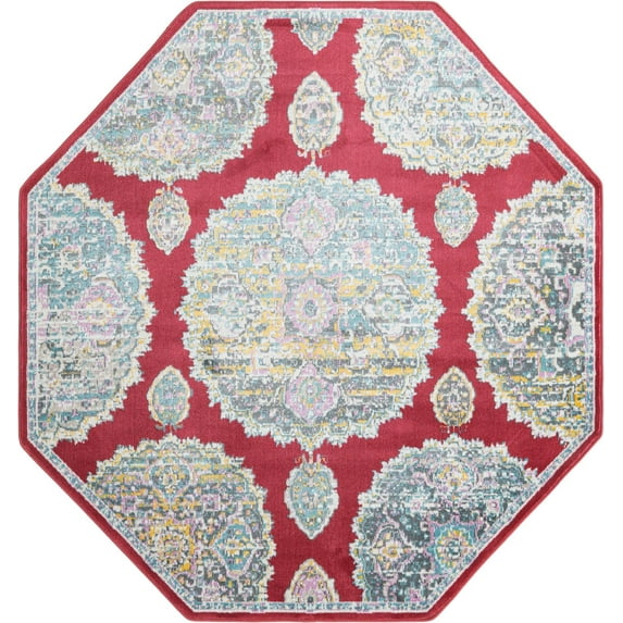 Rugs.com Paragon Collection Rug – 6 Ft Octagon Red Medium-Pile Rug Perfect For Living Rooms, Kitchens, Entryways