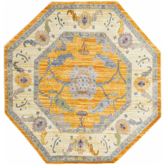 Rugs.com Paragon Collection Rug – 6 Ft Octagon Yellow Medium-Pile Rug Perfect For Living Rooms, Kitchens, Entryways