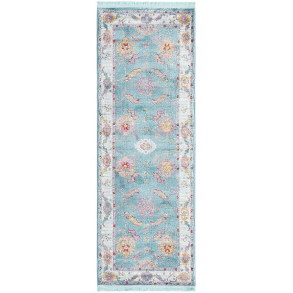 Rugs.com Paragon Collection Rug – 6 Ft Runner Aqua Medium-Pile Rug Perfect For Hallways, Entryways