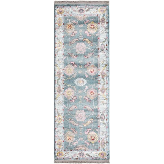 Rugs.com Paragon Collection Rug – 6 Ft Runner Gray Blue Medium-Pile Rug Perfect For Hallways, Entryways