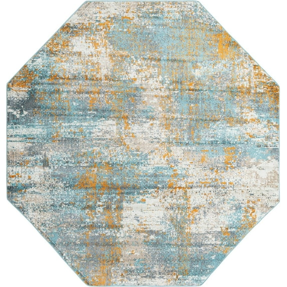 Rugs.com Paragon Collection Rug – 8 Ft Octagon Aqua Medium-Pile Rug Perfect For Living Rooms, Kitchens, Entryways