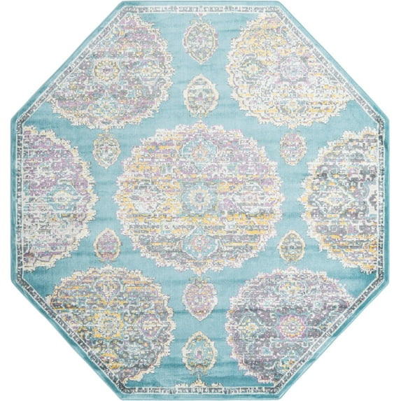 Rugs.com Paragon Collection Rug – 8 Ft Octagon Blue Medium-Pile Rug Perfect For Living Rooms, Kitchens, Entryways