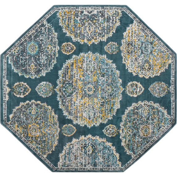 Rugs.com Paragon Collection Rug – 8 Ft Octagon Gray Blue Medium-Pile Rug Perfect For Living Rooms, Kitchens, Entryways