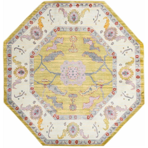 Rugs.com Paragon Collection Rug – 8 Ft Octagon Green Medium-Pile Rug Perfect For Living Rooms, Kitchens, Entryways