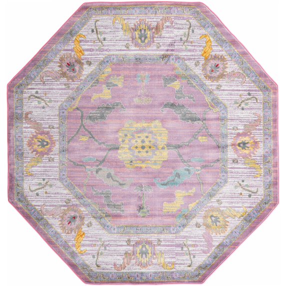 Rugs.com Paragon Collection Rug – 8 Ft Octagon Pink Medium-Pile Rug Perfect For Living Rooms, Kitchens, Entryways