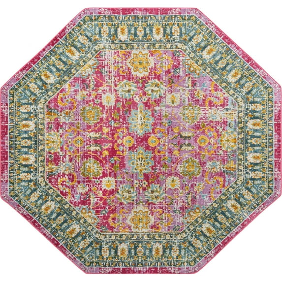 Rugs.com Paragon Collection Rug – 8 Ft Octagon Pink Medium-Pile Rug Perfect For Living Rooms, Kitchens, Entryways