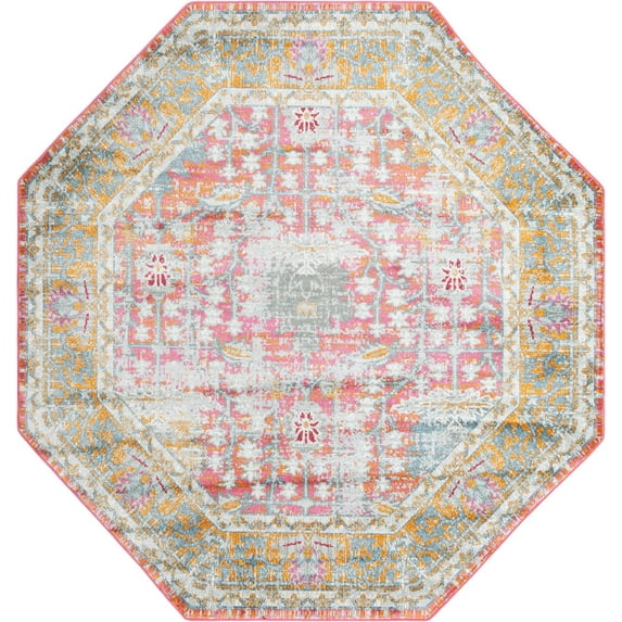 Rugs.com Paragon Collection Rug – 8 Ft Octagon Pink Medium-Pile Rug Perfect For Living Rooms, Kitchens, Entryways