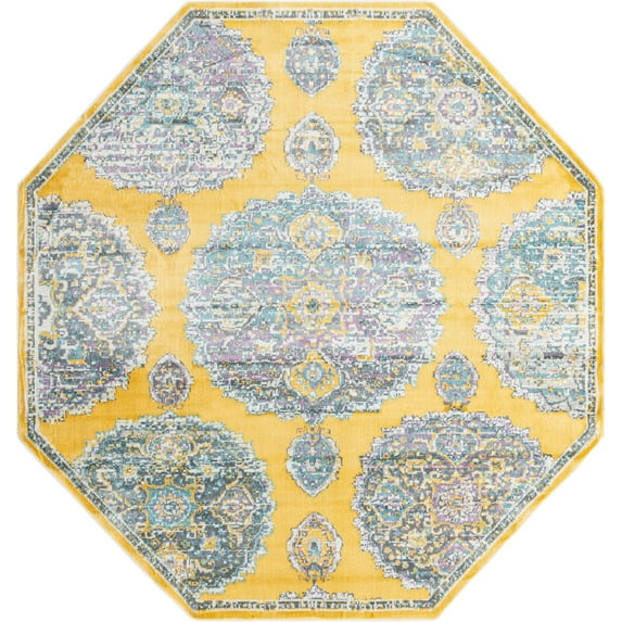 Rugs.com Paragon Collection Rug – 8 Ft Octagon Yellow Medium-Pile Rug Perfect For Living Rooms, Kitchens, Entryways