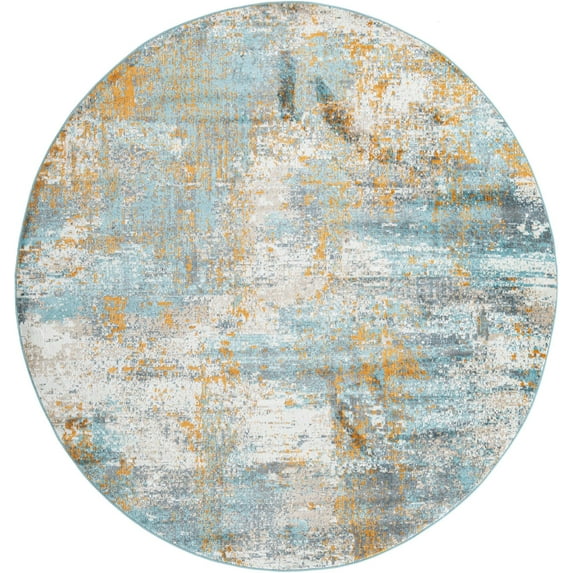 Rugs.com Paragon Collection Rug – 8 Ft Round Aqua Medium-Pile Rug Perfect For Kitchens, Dining Rooms