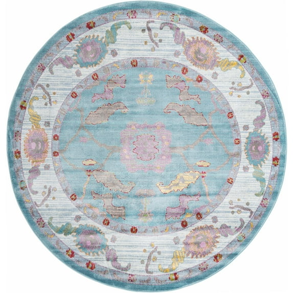 Rugs.com Paragon Collection Rug – 8 Ft Round Aqua Medium-Pile Rug Perfect For Kitchens, Dining Rooms