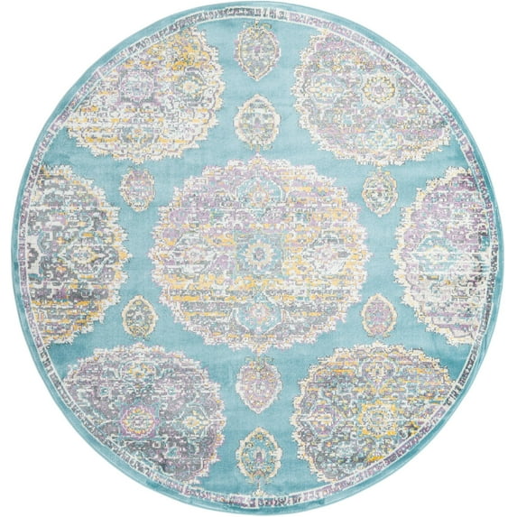 Rugs.com Paragon Collection Rug – 8 Ft Round Blue Medium-Pile Rug Perfect For Kitchens, Dining Rooms