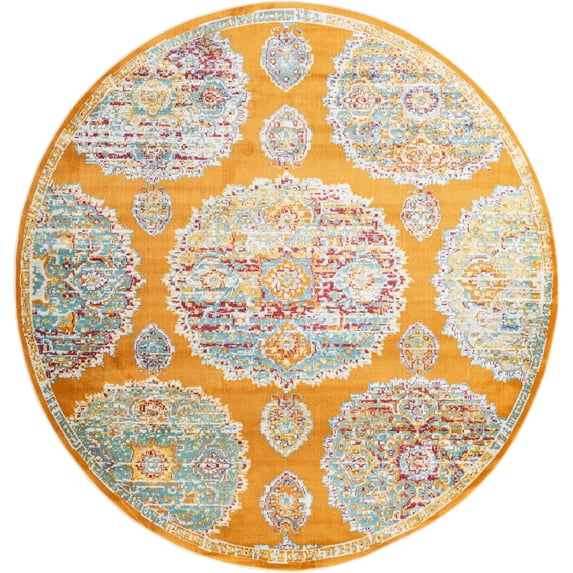 Rugs.com Paragon Collection Rug – 8 Ft Round Orange Medium-Pile Rug Perfect For Kitchens, Dining Rooms