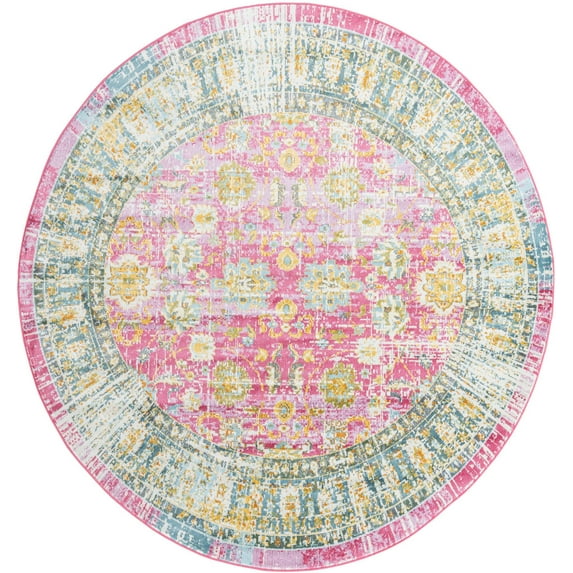 Rugs.com Paragon Collection Rug – 8 Ft Round Pink Medium-Pile Rug Perfect For Kitchens, Dining Rooms
