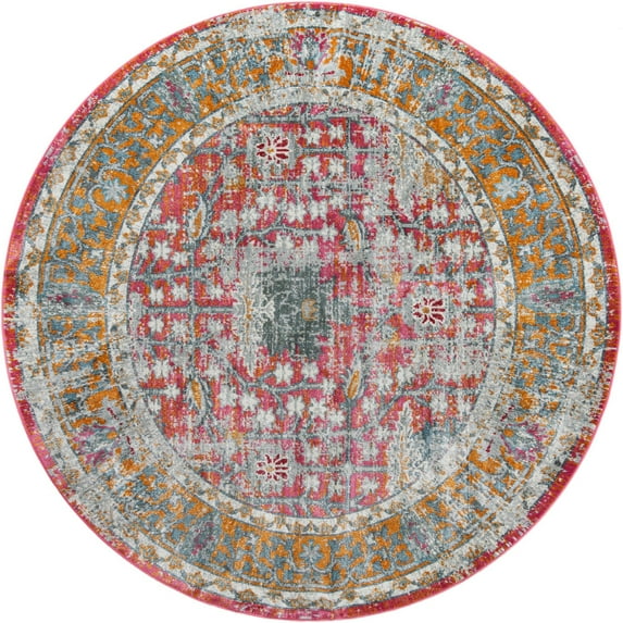 Rugs.com Paragon Collection Rug – 8 Ft Round Pink Medium-Pile Rug Perfect For Kitchens, Dining Rooms