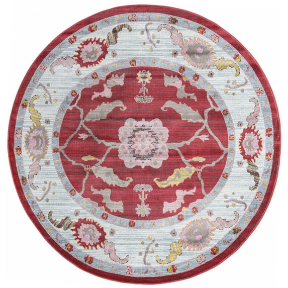 Rugs.com Paragon Collection Rug – 8 Ft Round Red Medium-Pile Rug Perfect For Kitchens, Dining Rooms