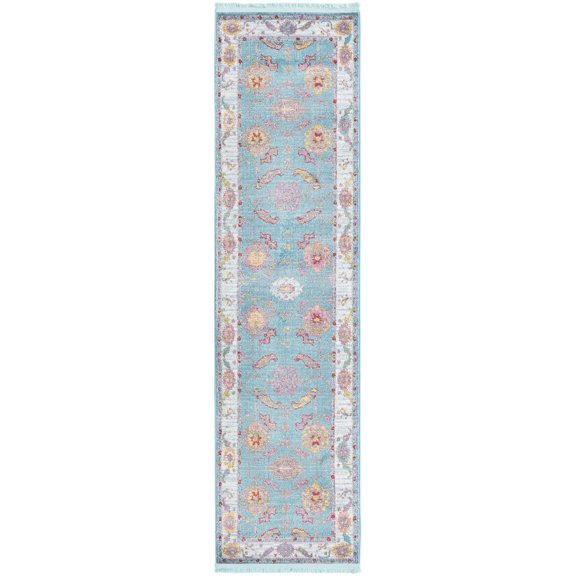 Rugs.com Paragon Collection Rug – 8 Ft Runner Aqua Medium-Pile Rug Perfect For Hallways, Entryways