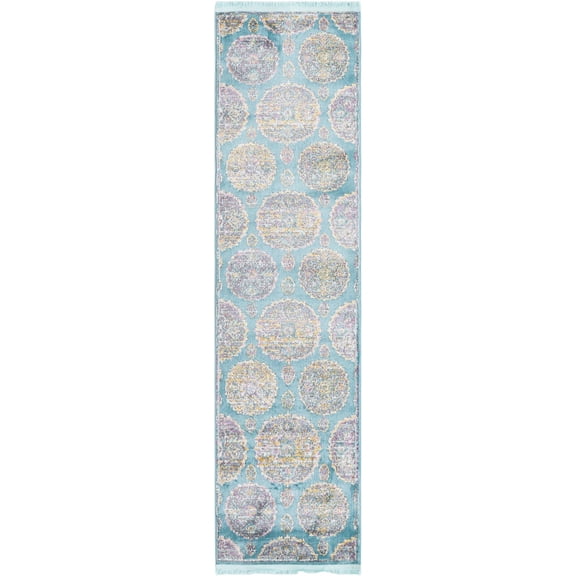 Rugs.com Paragon Collection Rug – 8 Ft Runner Blue Medium-Pile Rug Perfect For Hallways, Entryways