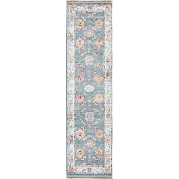 Rugs.com Paragon Collection Rug – 8 Ft Runner Gray Blue Medium-Pile Rug Perfect For Hallways, Entryways