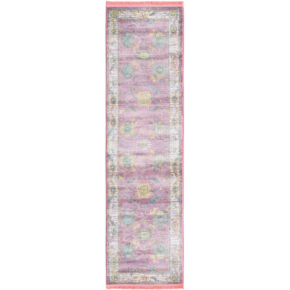 Rugs.com Paragon Collection Rug – 8 Ft Runner Pink Medium-Pile Rug Perfect For Hallways, Entryways