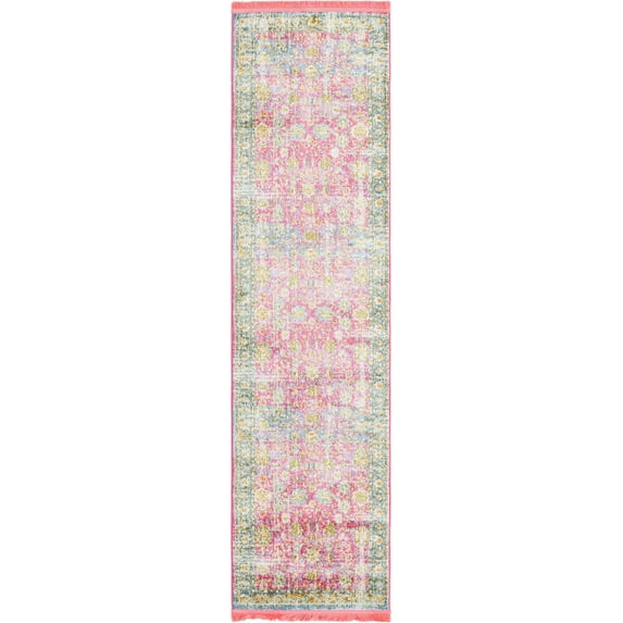 Rugs.com Paragon Collection Rug – 8 Ft Runner Pink Medium-Pile Rug Perfect For Hallways, Entryways