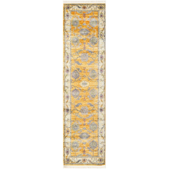 Rugs.com Paragon Collection Rug – 8 Ft Runner Yellow Medium-Pile Rug Perfect For Hallways, Entryways