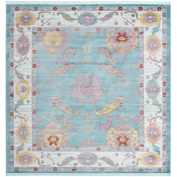 Rugs.com Paragon Collection Rug – 8 Ft Square Aqua Medium-Pile Rug Perfect For Living Rooms, Kitchens, Entryways